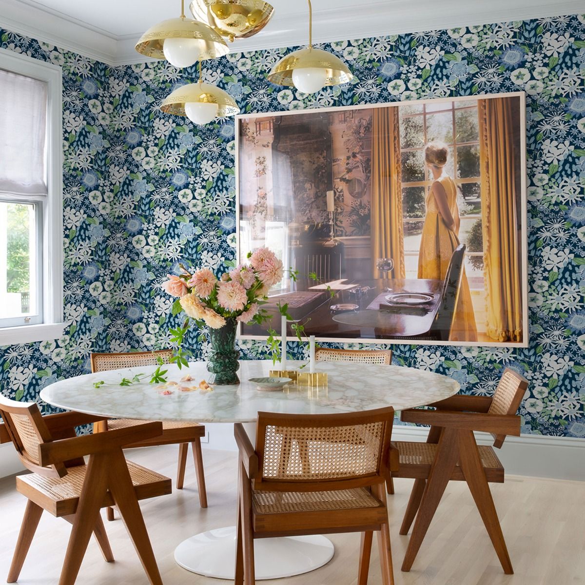 Karina Wildflower Garden Vinyl Wallpaper - Blue - Fine Decor