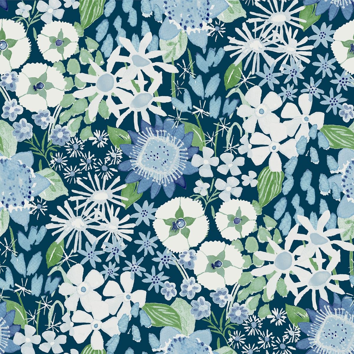 Karina Wildflower Garden Vinyl Wallpaper - Blue - Fine Decor