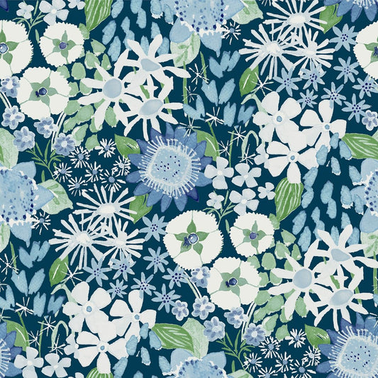 Karina Wildflower Garden Vinyl Wallpaper - Blue - Fine Decor