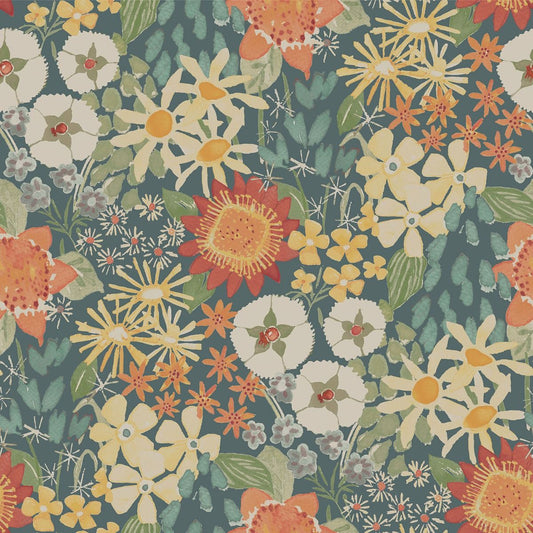 Karina Wildflower Garden Vinyl Wallpaper - Green - Fine Decor
