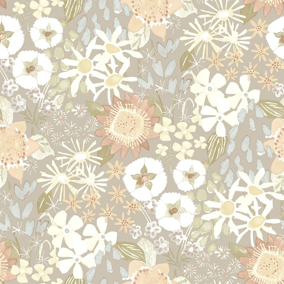 Karina Wildflower Garden Vinyl Wallpaper - Light Grey / Blue - Fine Decor