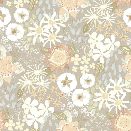 Karina Wildflower Garden Vinyl Wallpaper - Light Grey / Blue - Fine Decor