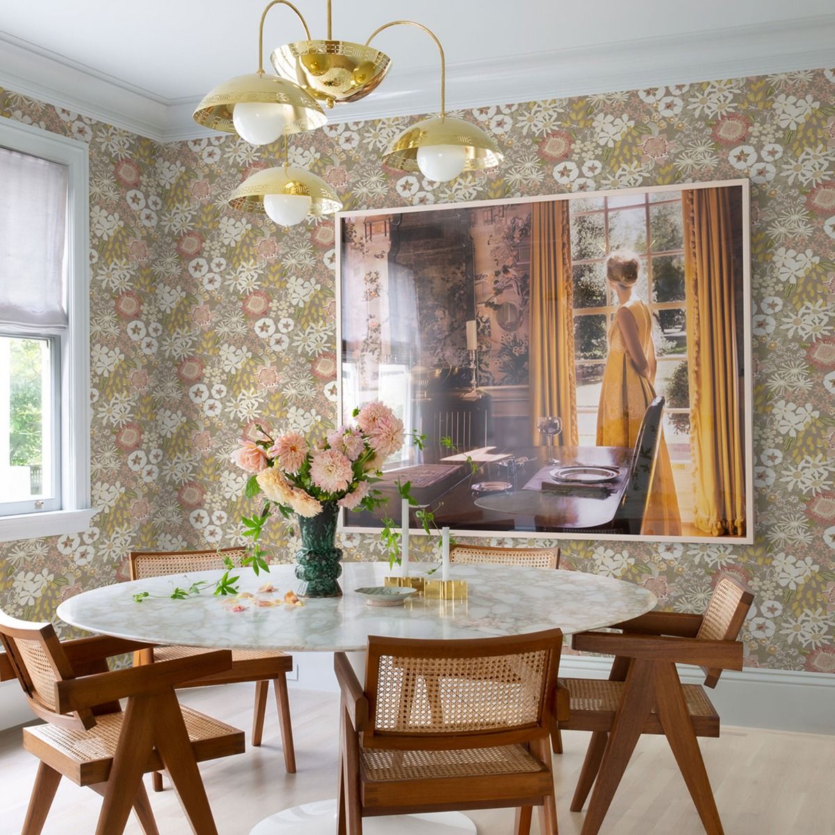 Karina Wildflower Garden Vinyl Wallpaper - Natural / Pink - Fine Decor