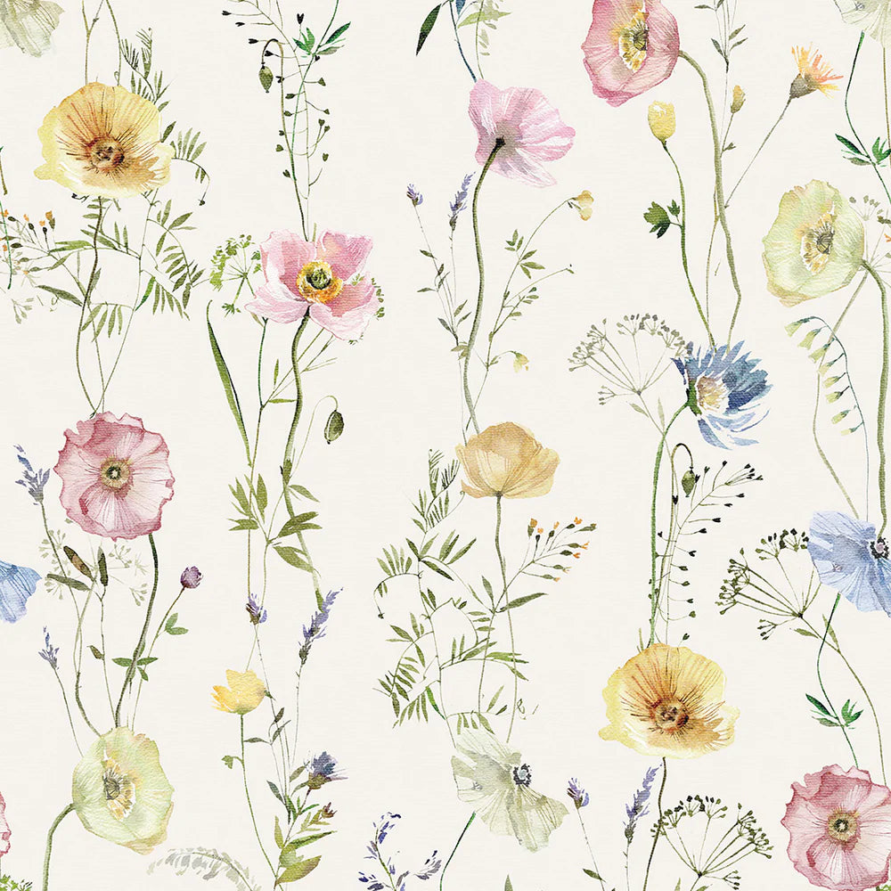 Delicate Stems Wallpaper - Soft Pastels on Linen - LAN100004