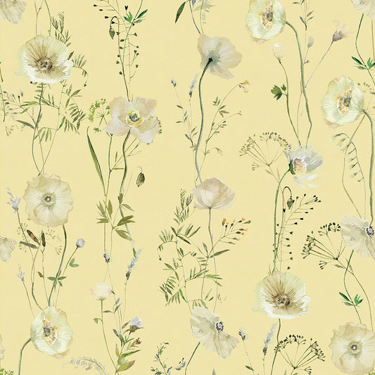 Delicate Stems Wallpaper - Shades of Cream on Soft Lemon - LAN100006