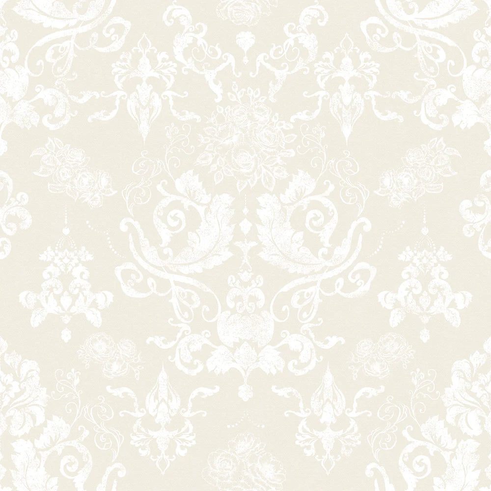 Bridgerton Damask Wallpaper - Classic Cream and Pearl White - LAN100016