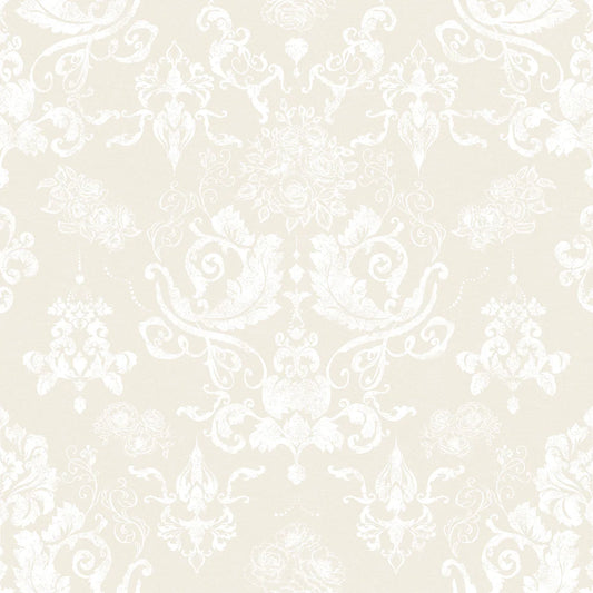 Bridgerton Damask Wallpaper - Classic Cream and Pearl White - LAN100016