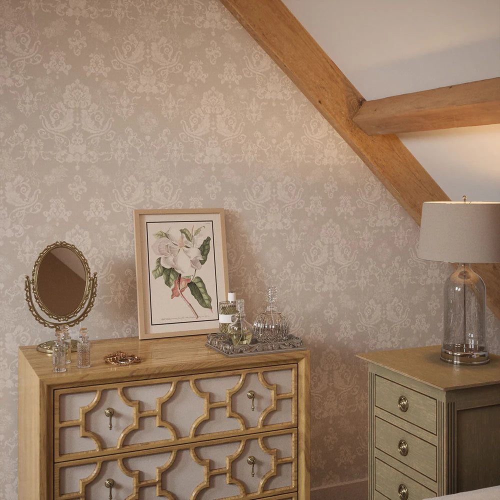 Bridgerton Damask Wallpaper - Classic Grey and Pearl White - LAN100021
