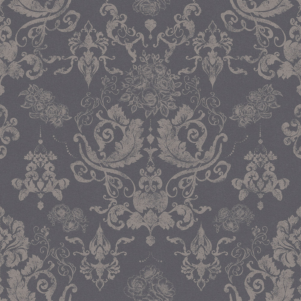 Bridgerton Damask Wallpaper - Slate and Vintage Grey - LAN100022
