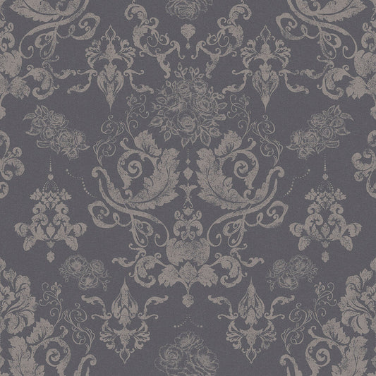 Bridgerton Damask Wallpaper - Slate and Vintage Grey - LAN100022