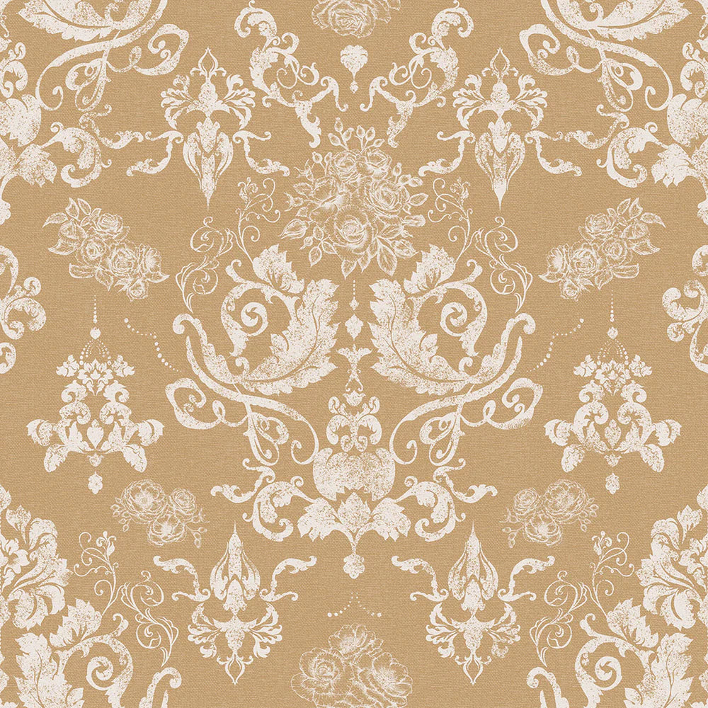 Bridgerton Damask Wallpaper - Burnt Ochre and Vintage Cream - LAN100023