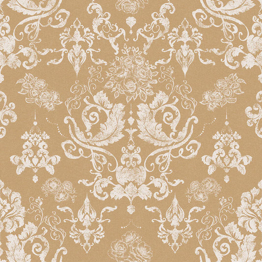 Bridgerton Damask Wallpaper - Burnt Ochre and Vintage Cream - LAN100023