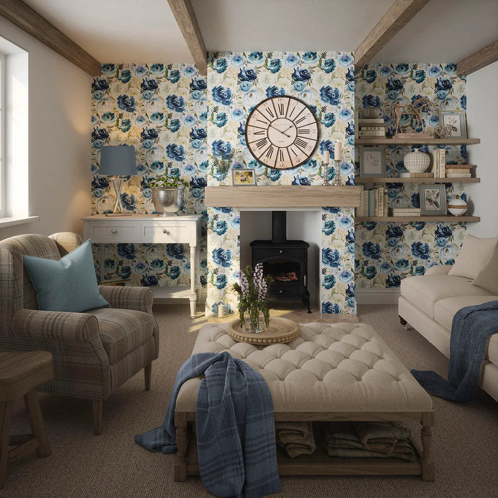 Bouquet De Fleurs Wallpaper - Blues with Chamomile - LAN100032