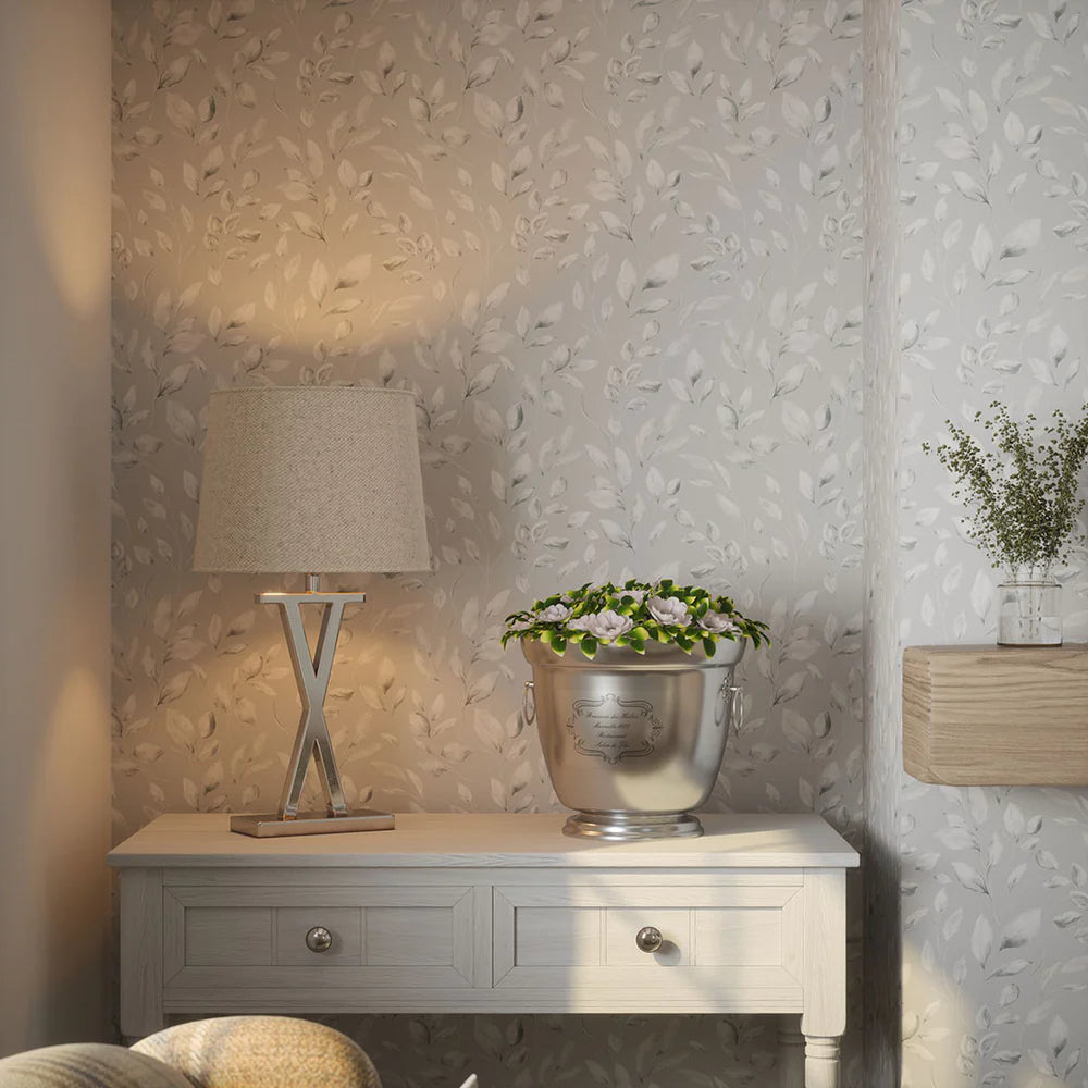 Fallen Foliage Wallpaper - Moon Grey - LAN100042