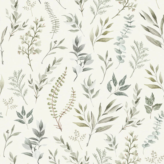 Countryside Trail Wallpaper - Rustic Greens on Ivory Linen - LAN100045