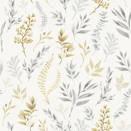 Countryside Trail Wallpaper - Ochre and Vintage Grey on Soft Cream - LAN100047