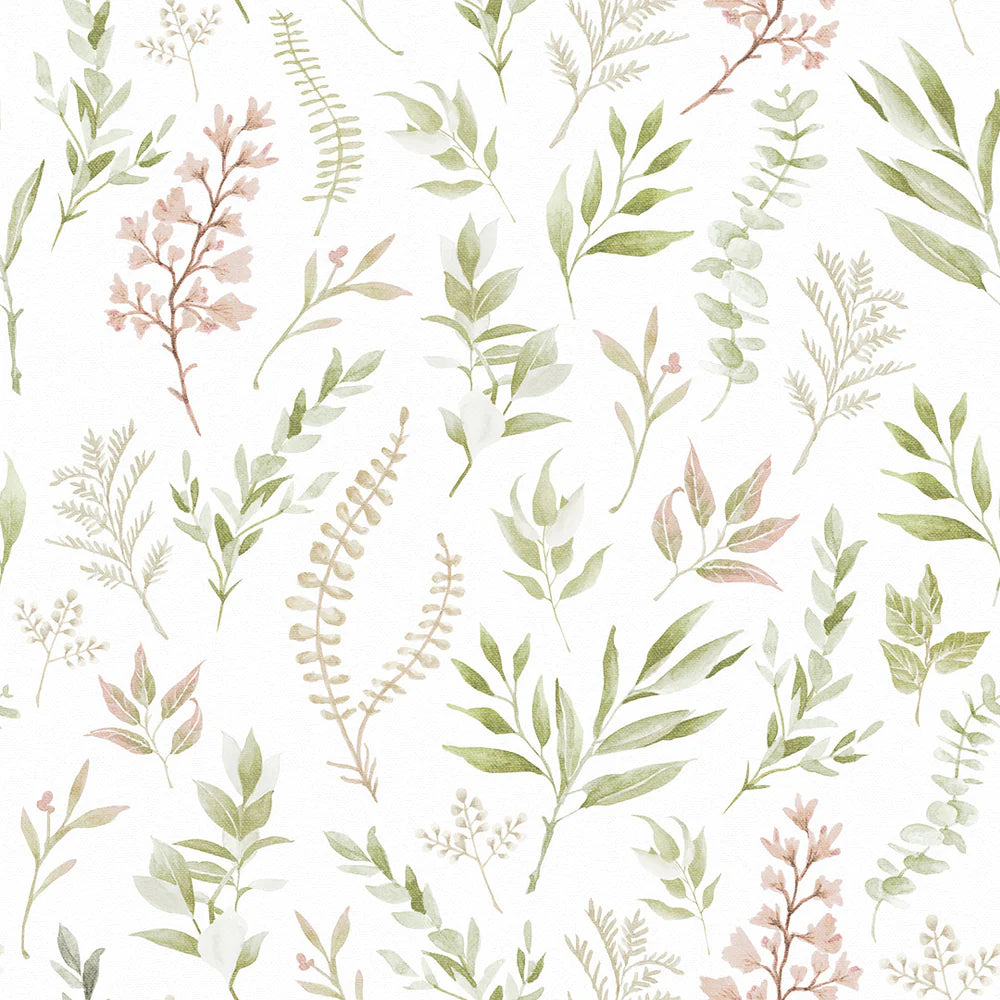Countryside Trail Wallpaper - Blush, Olive and Sand on White - LAN100048