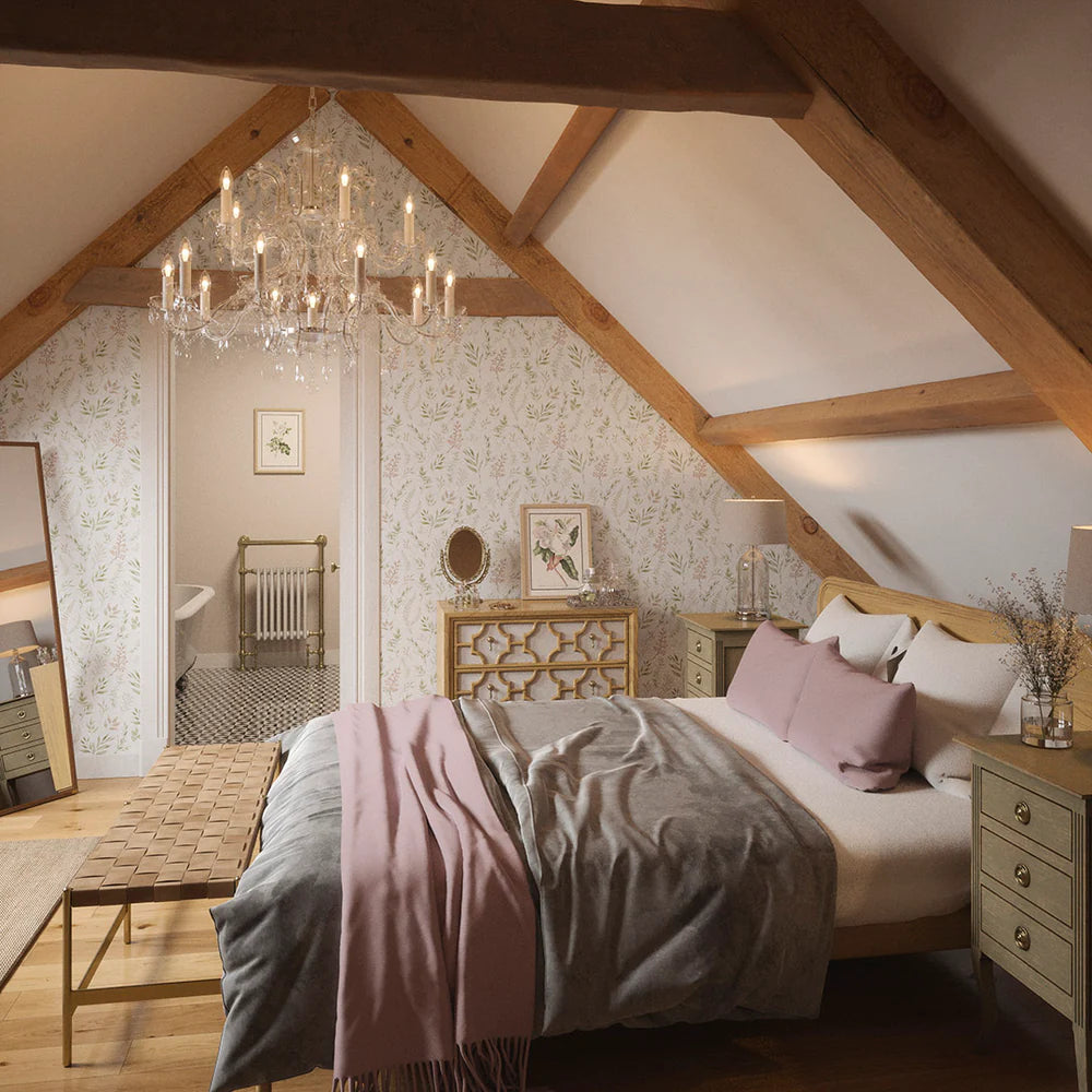 Countryside Trail Wallpaper - Blush, Olive and Sand on White - LAN100048