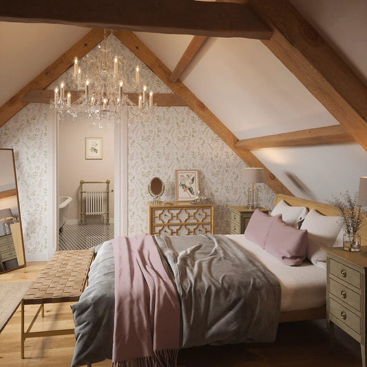 Countryside Trail Wallpaper - Blush, Olive and Sand on White - LAN100048