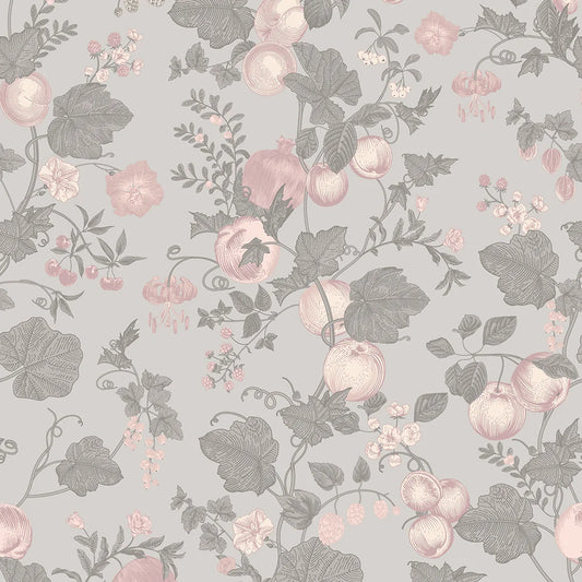 Forgotten Fruit Wallpaper - Violet Grey and Vintage Rose - LAN100068