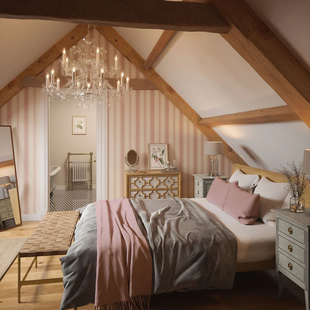 Heritage Stripe Wallpaper - Vintage Rose and Vintage Cream - LAN100072
