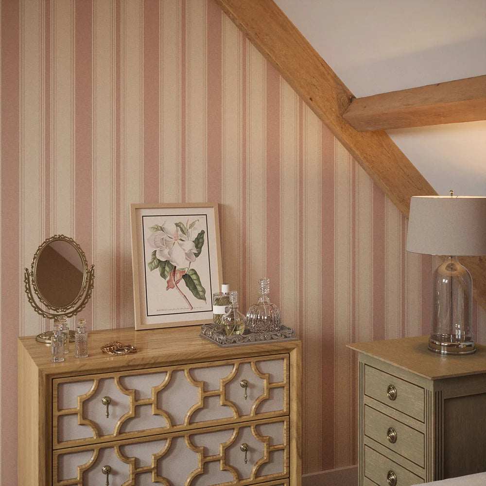 Heritage Stripe Wallpaper - Vintage Rose and Vintage Cream - LAN100072