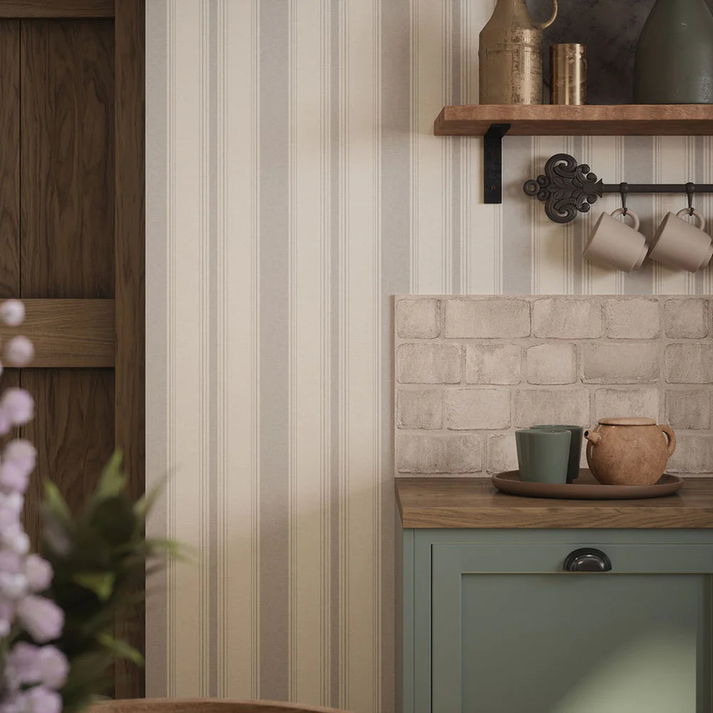 Heritage Stripe Wallpaper - Vintage Grey and Vintage Cream - LAN100073