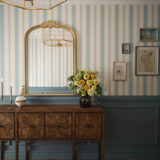 Heritage Stripe Wallpaper - Mineral and Vintage Cream - LAN100074