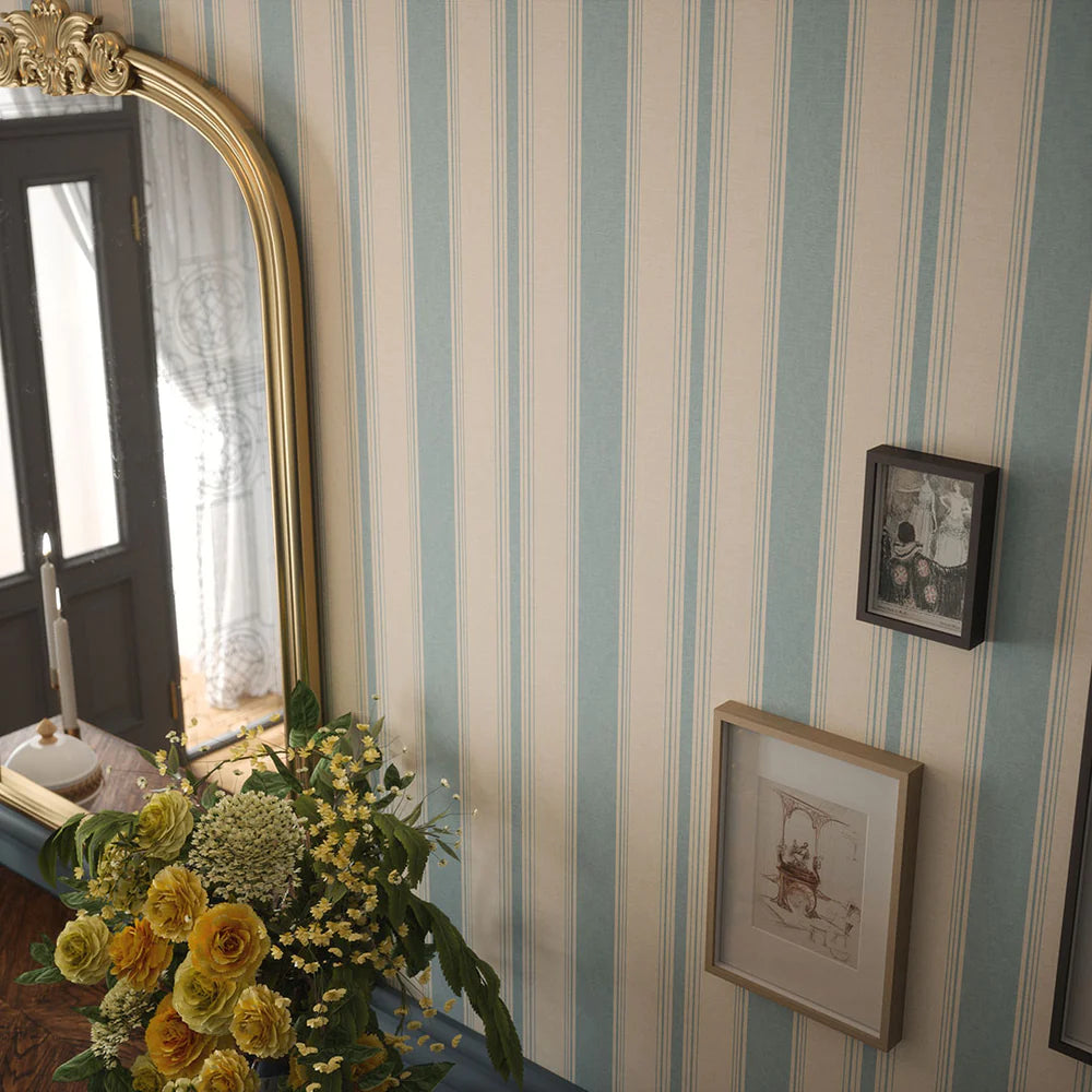 Heritage Stripe Wallpaper - Mineral and Vintage Cream - LAN100074