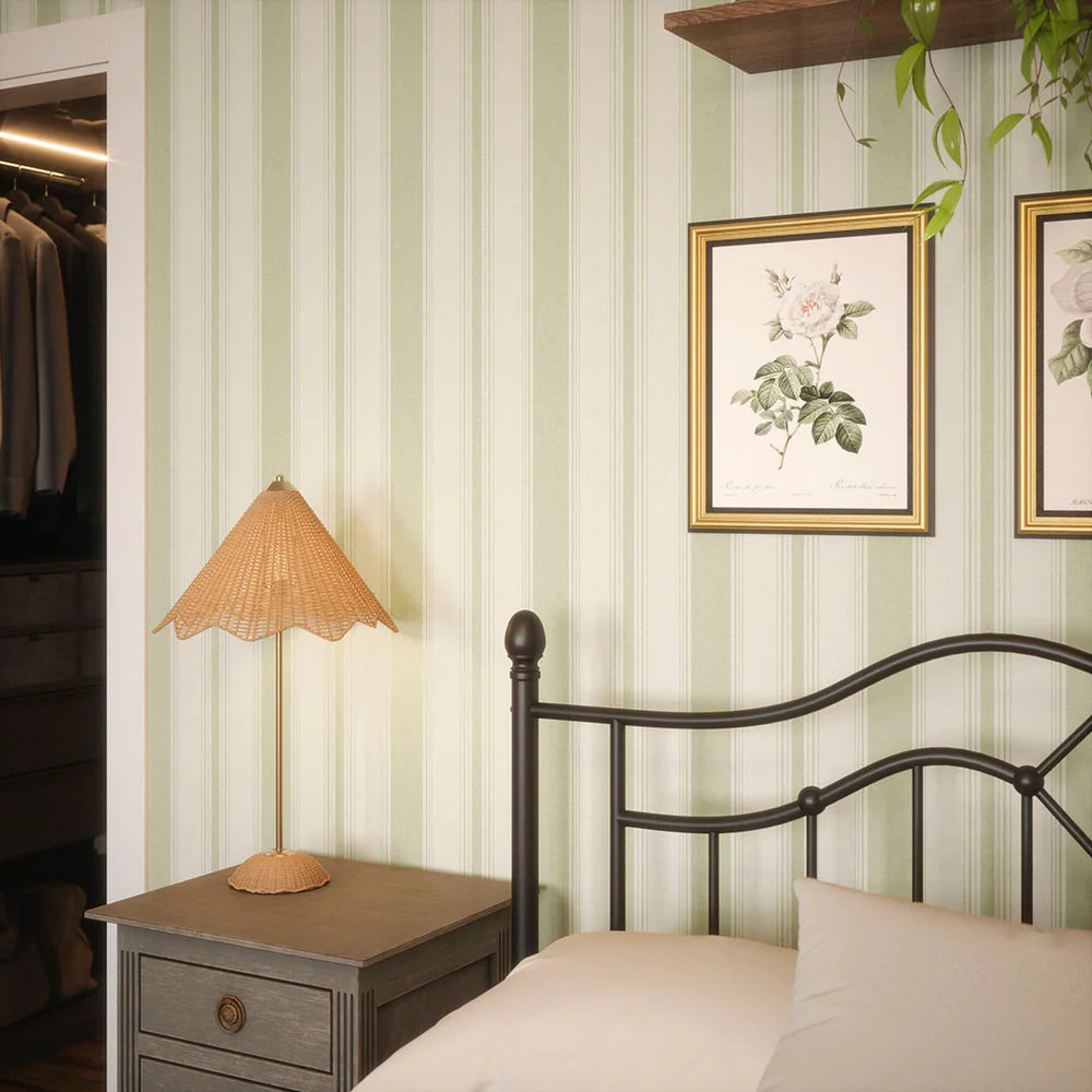 Heritage Stripe Wallpaper - Sage and Vintage Cream - LAN100075
