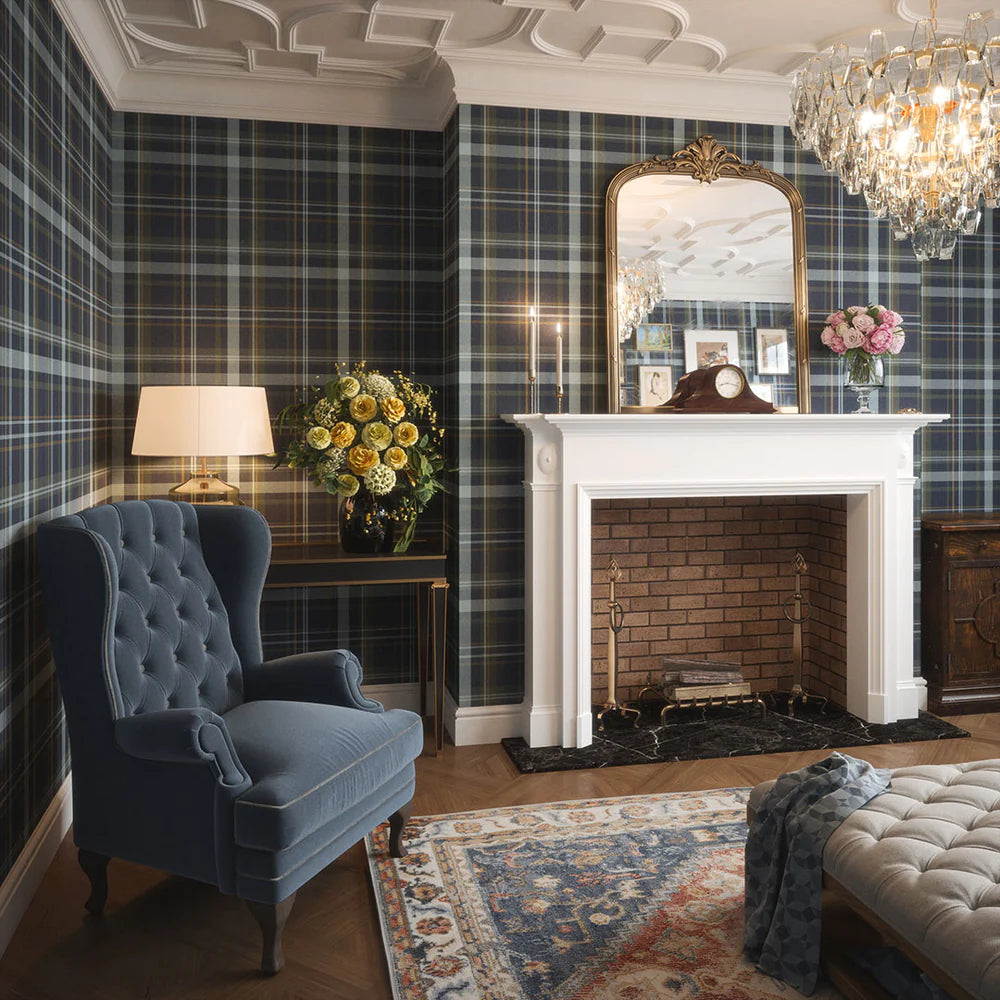 Heritage Tartan Wallpaper - Egyptian Blue and Mineral - LAN100078