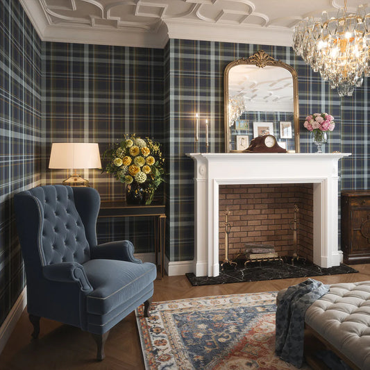 Heritage Tartan Wallpaper - Egyptian Blue and Mineral - LAN100078