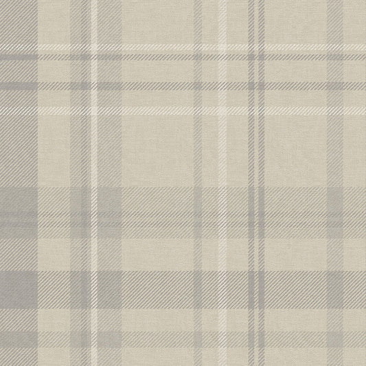 Heritage Tartan Wallpaper - Vintage Cream and Vintage Grey - LAN100079