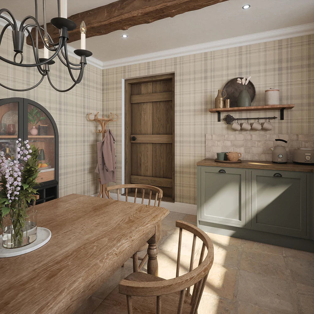 Heritage Tartan Wallpaper - Vintage Cream and Vintage Grey - LAN100079