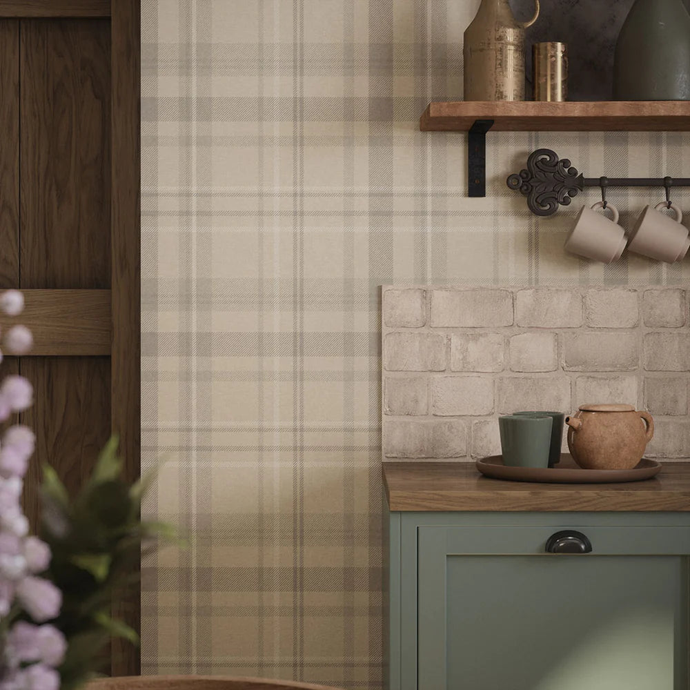 Heritage Tartan Wallpaper - Vintage Cream and Vintage Grey - LAN100079