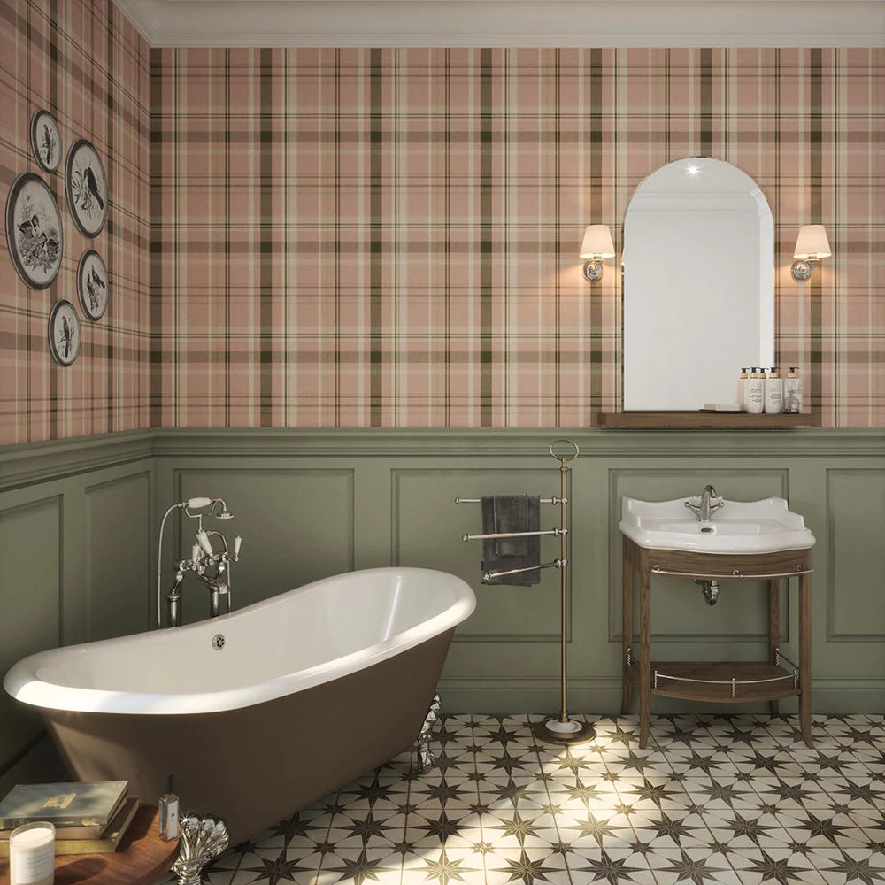 Heritage Tartan Wallpaper - Vintage Rose and Sage - LAN100080