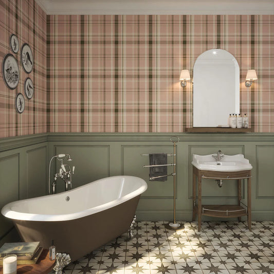 Heritage Tartan Wallpaper - Vintage Rose and Sage - LAN100080