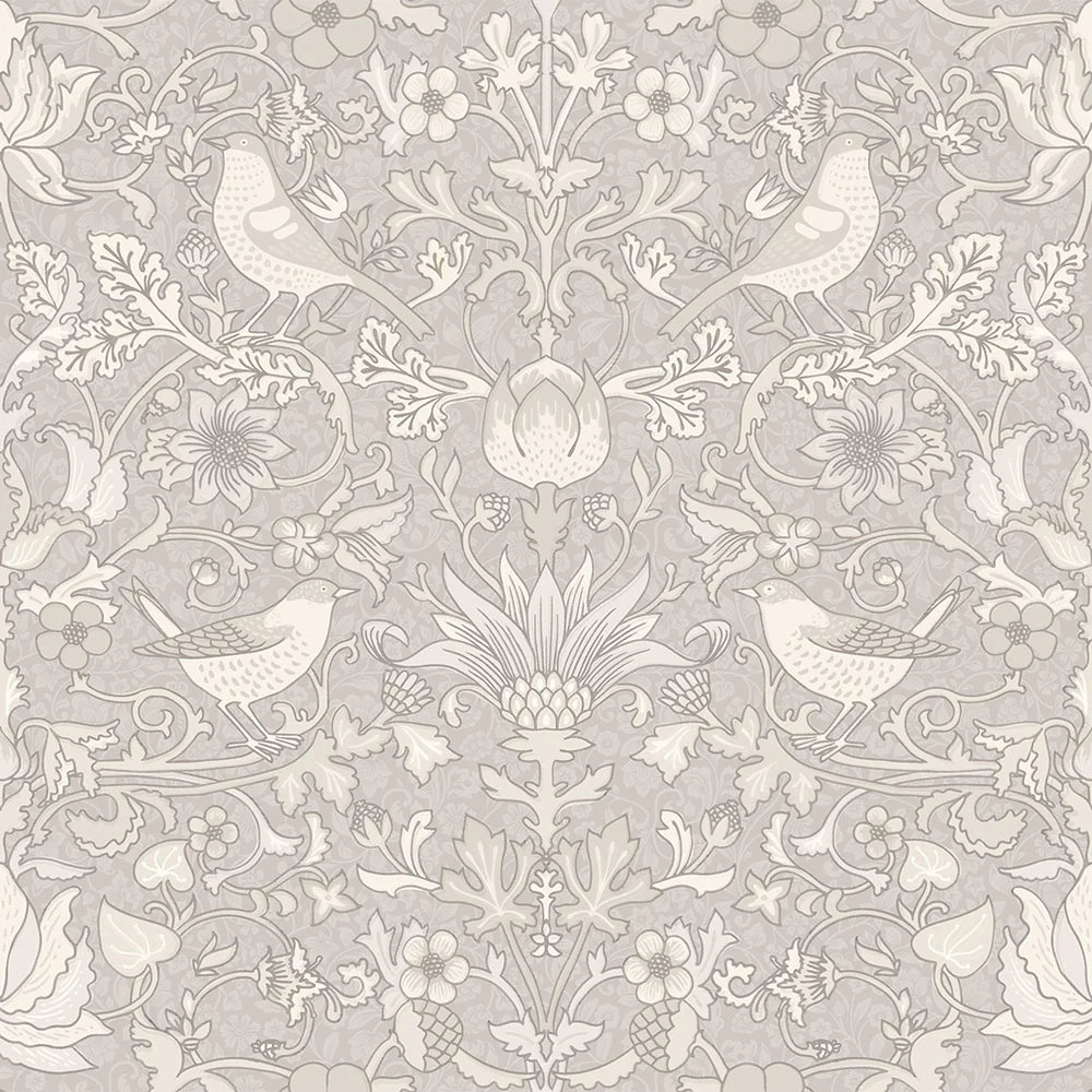 Garden Visitors Wallpaper - Vintage Cream aand Linen on Dove Grey - LAN100081