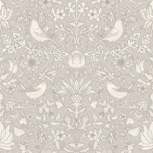 Garden Visitors Wallpaper - Vintage Cream aand Linen on Dove Grey - LAN100081
