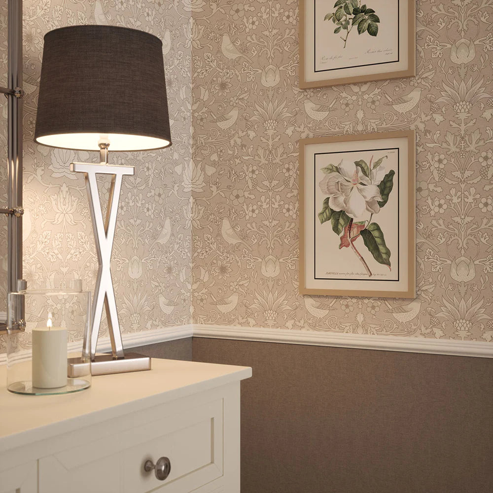 Garden Visitors Wallpaper - Vintage Cream aand Linen on Dove Grey - LAN100081
