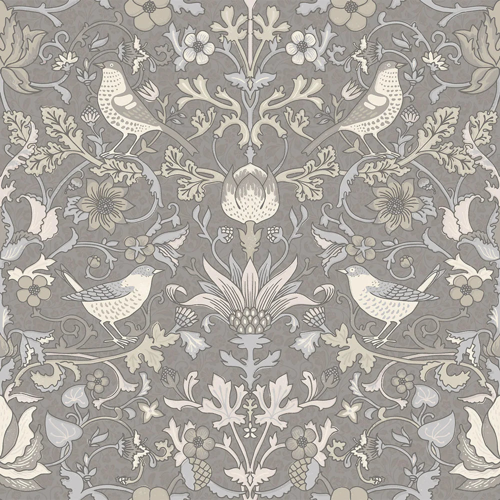 Garden Visitors Wallpaper - Earl Blue and Vintage Cream on Earl Grey - LAN100082