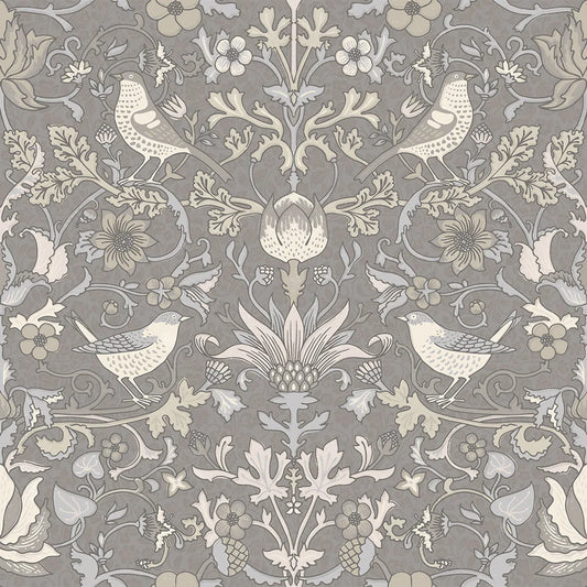 Garden Visitors Wallpaper - Earl Blue and Vintage Cream on Earl Grey - LAN100082