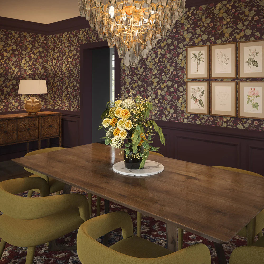 Forgotten Fruit Wallpaper - Sage Green, Raspberry and Gold on Wild Plum - LAN100094