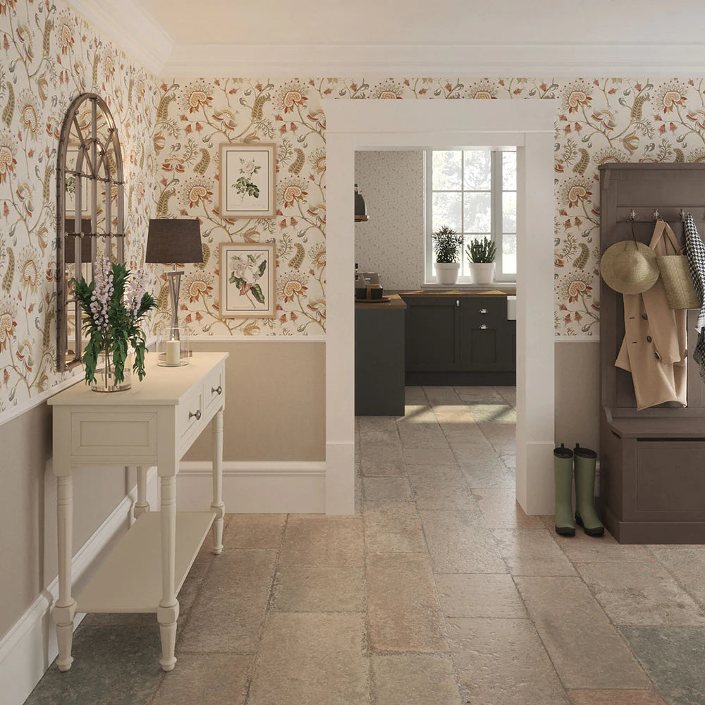 Beaumont Wallpaper - Spice and Vintage Grey on Ecru - LAN100106