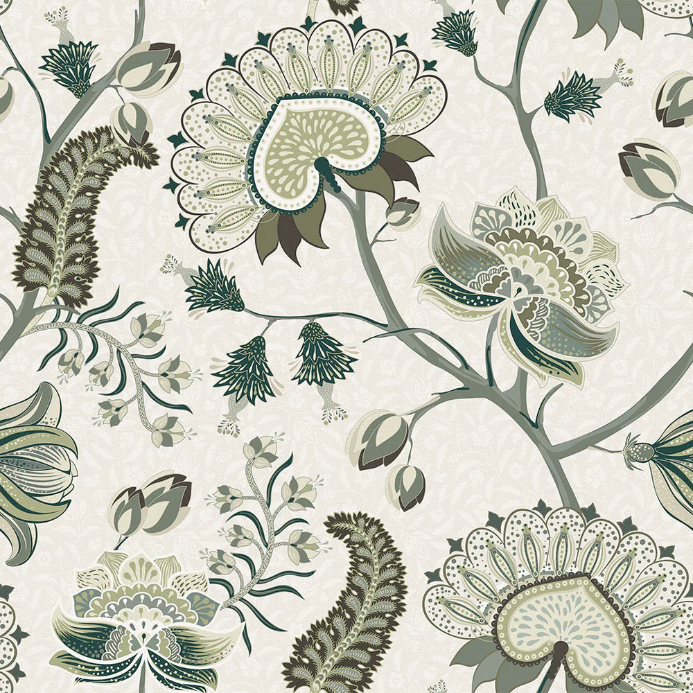 Beaumont Wallpaper - Olive and Sage Green on Ecru - LAN100109