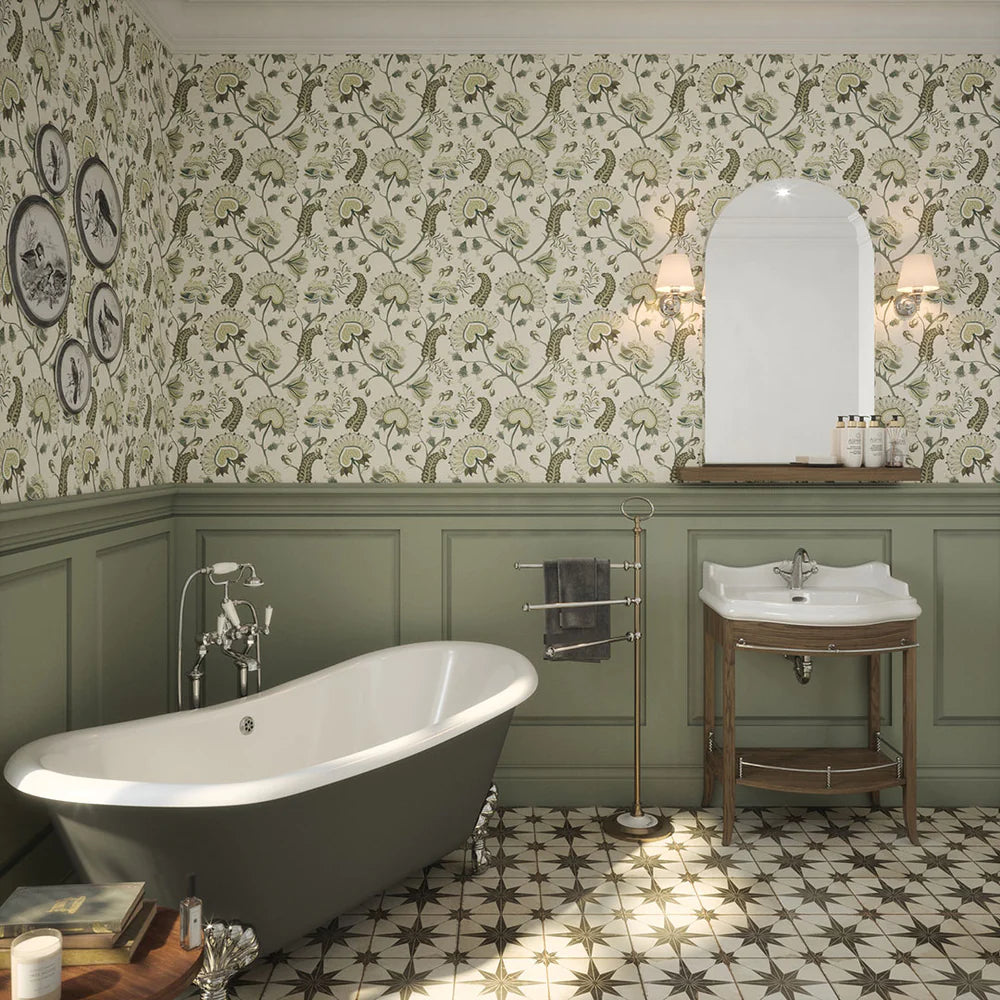 Beaumont Wallpaper - Olive and Sage Green on Ecru - LAN100109