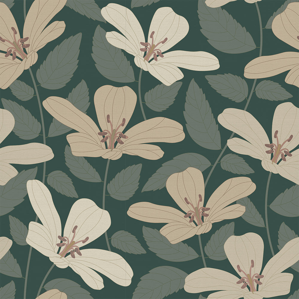 La Fleur Wallpaper - Earthy Hues on Juniper - LAN100192