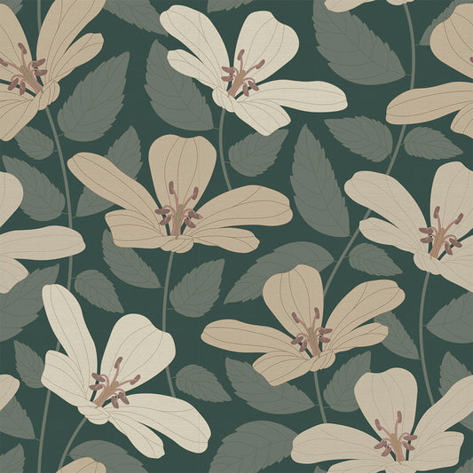 La Fleur Wallpaper - Earthy Hues on Juniper - LAN100192
