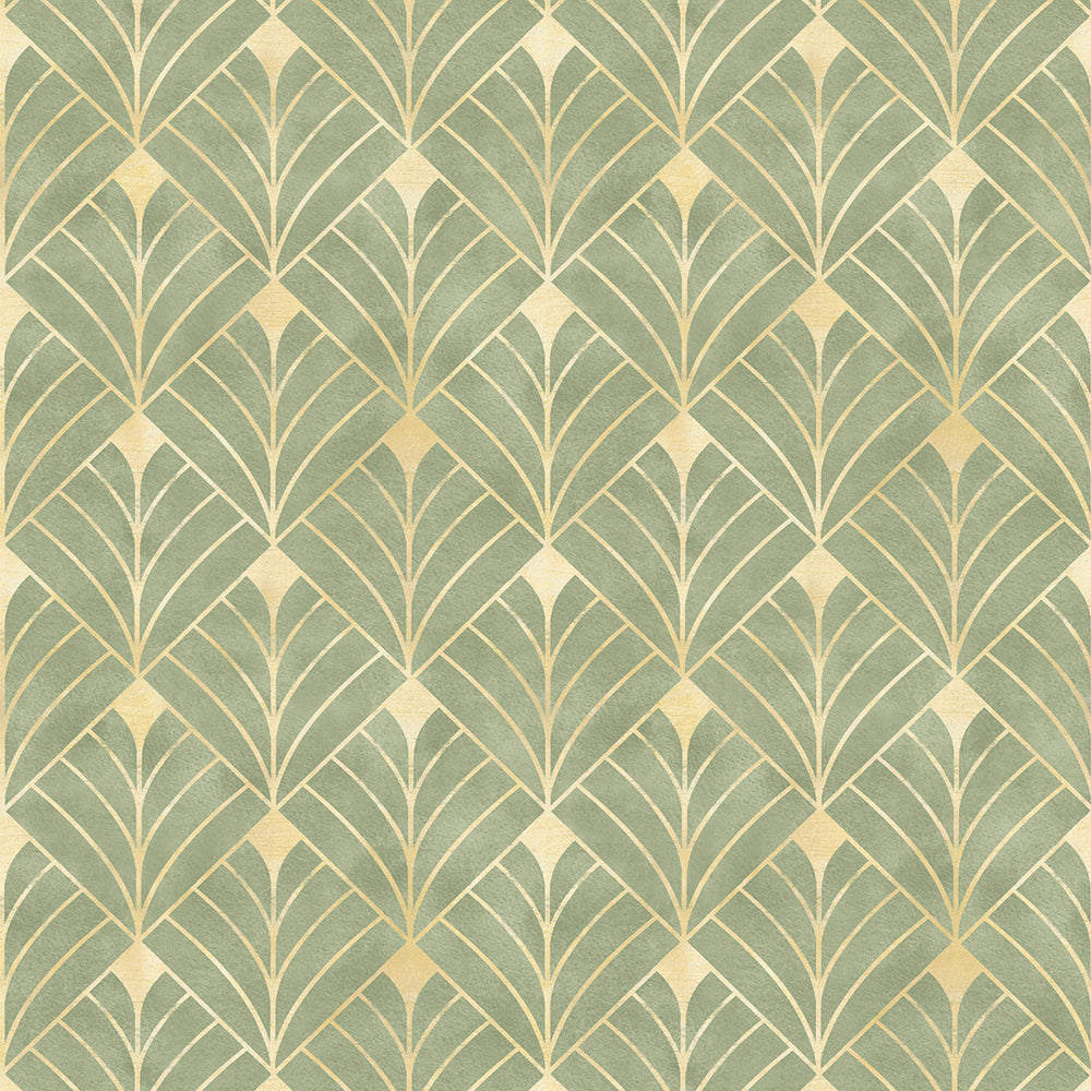 Gatsby Wallpaper - Olive and Vintage Gold - LAN100197