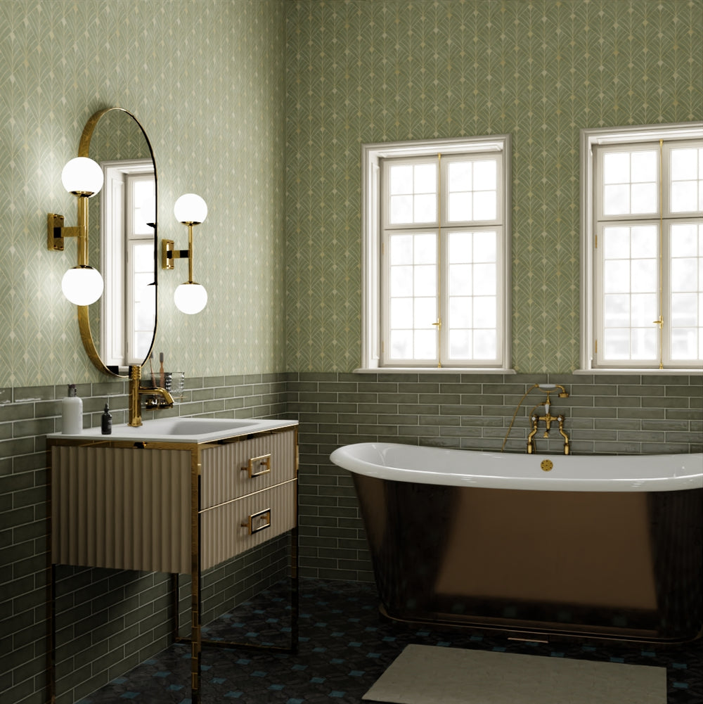 Gatsby Wallpaper - Olive and Vintage Gold - LAN100197